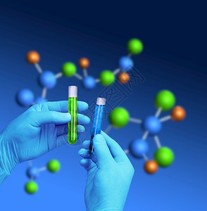液体化学手握试验管分子模型背景底部测试管的分子模型科学绿色图片