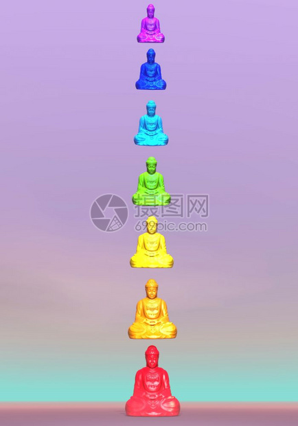 诸佛灵脉轮紫色背景的Chakrabuddhas3Dmake图片