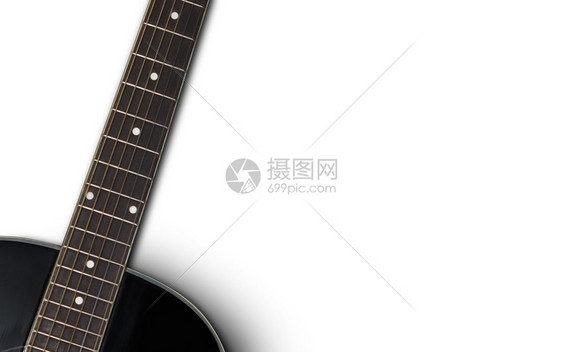 艺术黑色的细绳白背景黑音响吉他图片