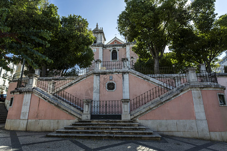 钟户外旧桑托斯葡萄牙里本市中心桑托oVelho教堂的楼梯和露面景象图片