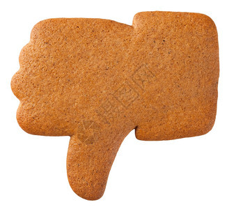 手Gingerbread不喜欢在白色背景中孤立的cookie不同意生姜图片