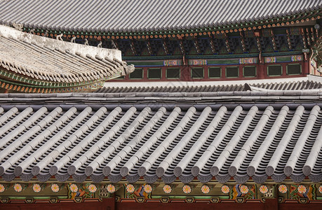 细节南韩首尔庆博京川宫建筑群四座不同堆叠屋顶砖瓦的抽象观景在韩国首尔亚洲人王座图片