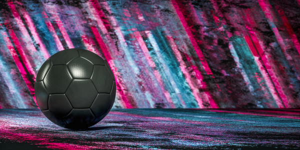 杰出的标题黑暗灰色足球队的多彩艺术设计其中心是一个田地或舞台以粉红和蓝色的对角模式作为背景在体育概念中复制空间横幅图片