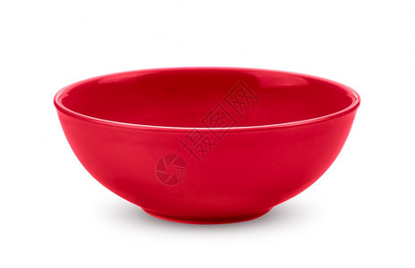 白色背景的红碗陶瓷婴儿盘子图片