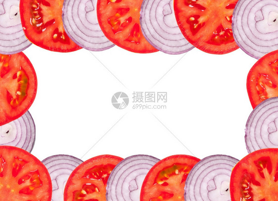 有机的果汁咸味由切片番茄和洋葱制成的框架图片