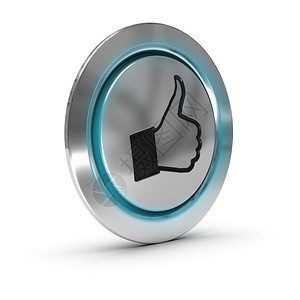 好的大拇指关闭一个金属按钮上面有手和拇指符号蓝光效果白背景质量服务缩略图或像符号一样白色的图片