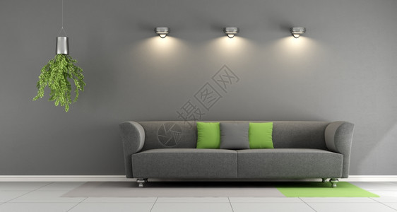 家优雅的当代灰色客厅墙上有沙发和聚光灯3D背景图片
