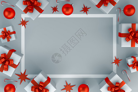 十二月小样贴有礼品盒和圣诞舞会照片的贺卡3d图片