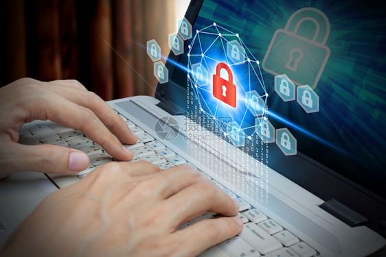 挂锁联网络安全数据保护商业技术隐私概念带有锁技术的手提笔记本电脑使用网络安全数据保护商业技术隐私权概念沟通图片