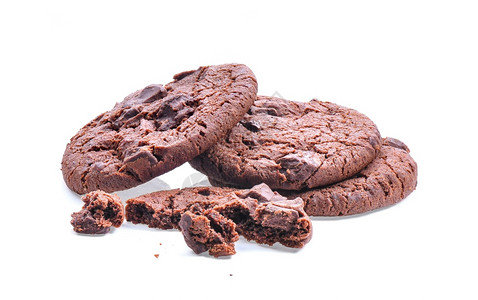 白色背景上孤立的深巧克力软曲奇饼干新鲜的食物黑暗图片