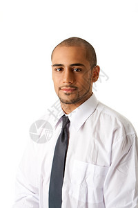 一个英俊的非洲西班牙裔商人穿着白衬衫和灰领带的Torso年轻的非洲人肖像图片