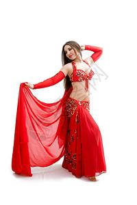 阿拉伯穿着红衣的美丽腹部舞女戴着面纱与世隔绝埃及人红色的图片