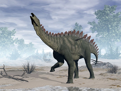 插图爬虫草食动物Miragaia恐龙白天饲养3D渲染Miragaia恐龙图片