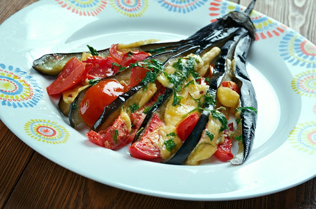 地中海填充的茄子种植土耳其菜食美胡椒图片