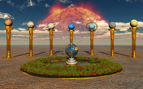 这个图像显示我们的太阳系与地球在绿洲喷泉天王星金图片