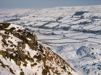 英格兰东北部约克郡摩尔斯公园的冬季风景图画NorthYorkMoorsNationPark艾伦冬天山坡图片