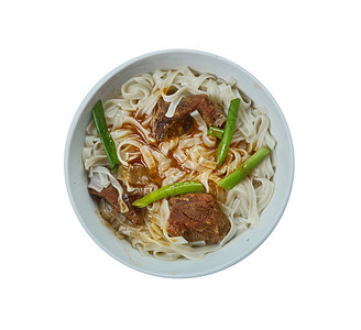GuriltaaiShul蒙古面条汤烹饪亚洲传统菜类顶视图美食可选择的桌子图片