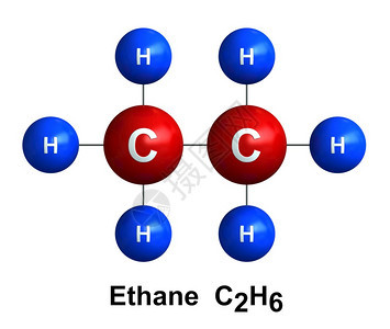 在白色背景上分离的乙烷子结构3d转化成Atoms代表为有色和化学符号的球体氢H蓝色碳C红化合物插图背景原子图片