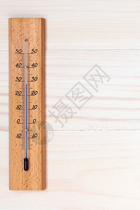 木制背景温度计带文本复制空间的纸面温度计海浪热措施图片
