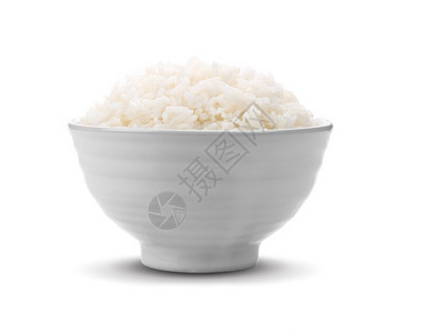 饮食蒸熟煮沸白色背景上的碗里米饭图片