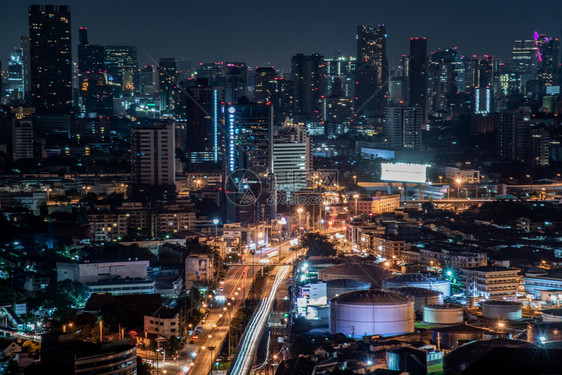 塔2019年月8日曼谷泰国的天空景色与曼谷商业区的摩天大楼在夜晚美丽的黄昏给城市一个现代风格十月城市景观图片
