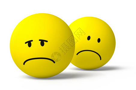 伤心悲哀特点两个黄色的3DDmoji符号悲伤和不愉快的图标一起在白色背景上投影图片