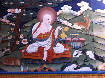 不丹寺庙古老的绘画帕罗佛教东图片