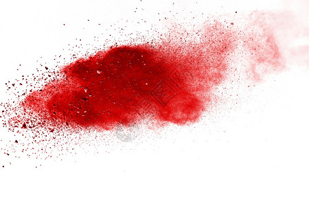 飞溅粉末白背景的红色粉末爆炸彩云多的灰尘爆炸肮脏抽象啪一声背景