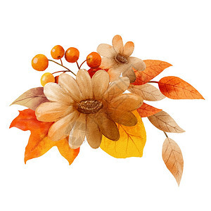 秋天的花朵水彩风格图片