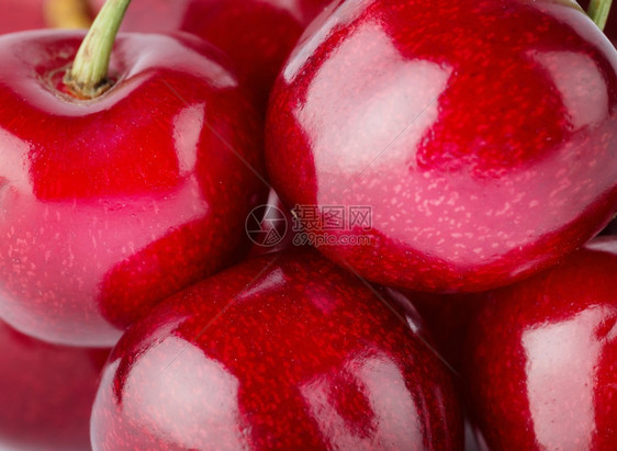 夏天红色的吃浆果熟多汁樱桃特配镜头的详情浆果成熟多汁樱桃的详情图片