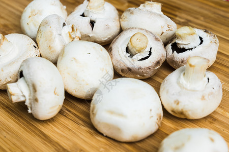 木板上几个白蘑菇生的美丽营养图片