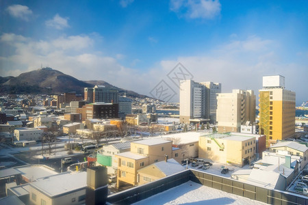 日本城市冬季雪景图片