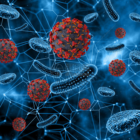 医疗的细菌3D具有科罗纳细胞和血液的医学背景健康图片