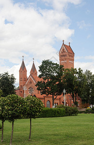 装饰风格草地夏天圣西蒙主和白俄罗斯明克HelenaRedChurch教堂图片