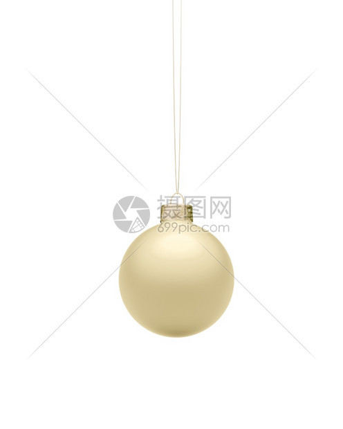 金色的圣诞球挂在弦上孤立于白色背景圣诞节装饰品庆气氛概念水平的马特领域图片