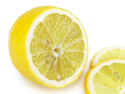 香橼纸浆新鲜的白色背景上柠檬片图片