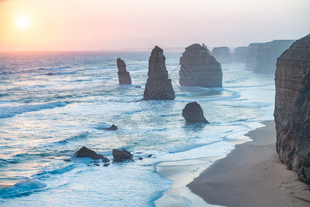 悬崖澳大利亚黄昏的十二位使者美丽的海岸线背景图片
