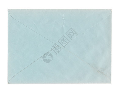 一个经典的旧信封上面有白色孤立的婴儿蓝颜色皱纹和标记复古的董质地图片
