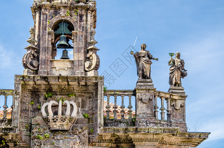 旅游的西班牙北部加利亚圣地哥德孔波斯特拉教堂正面会图片