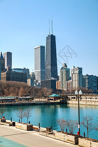 码头克拉夫琴科海滨芝加哥市中心城风景的清晨图片
