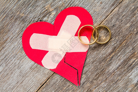 结婚戒指和用石膏固定的心修理金子痛图片