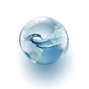 自然蓝色的以白背景为内含清洁水的地球世界图图片