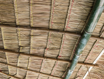 乡村的建筑学泰国农夫旧小屋内有茅坑顶叶子图片