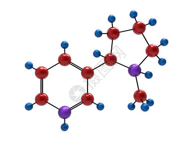 氮结构体尼古丁分子3D转化在白色上隔离作品图片