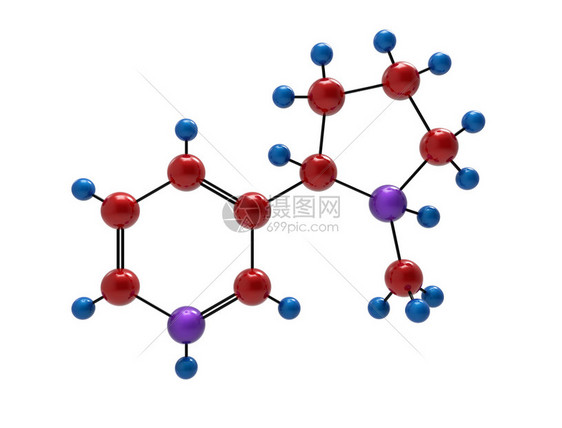 氮结构体尼古丁分子3D转化在白色上隔离作品图片