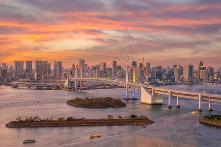 东京彩虹大桥日落风景图片