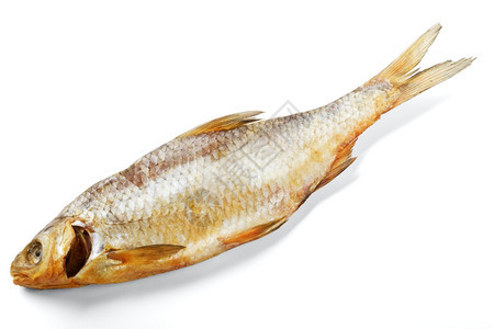 海鲜白色背景的干枯鱼被孤立于白底鳍晒干图片