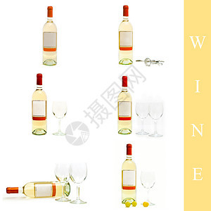 服务白色背景上不同葡萄酒图像集液体喝图片