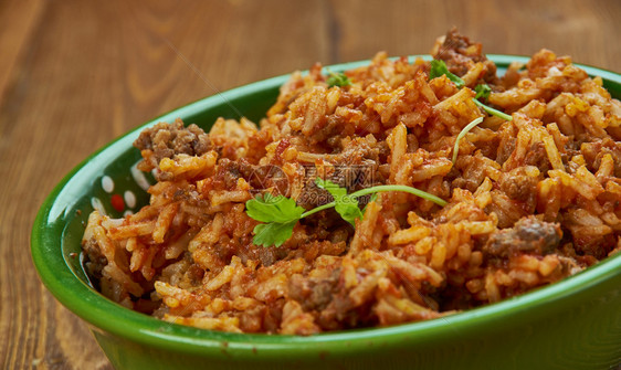 辣椒黄色的JadohwithRice大米和肉食以Khasi为主晚餐图片