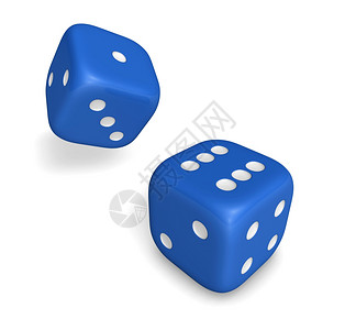 数字运气两张蓝色滚动骰子的3D显示六号图案和一张白底插图以色背景隔离财富图片